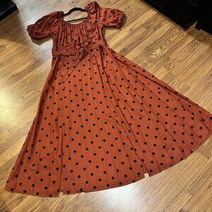 Maeve by Anthropologie - 20W -  maxi dress - rust with black polka dots